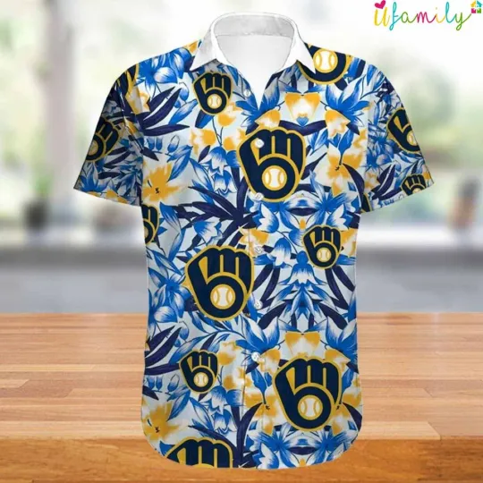 Baseball Gloves Milwaukee Brewers Detail Hawaiian Shirt