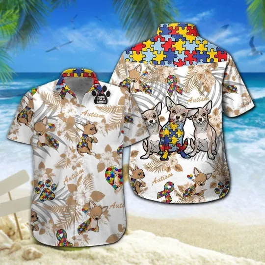 Discover Chihuahua Autism Hawaiian Shirt For Men Summer Button Up