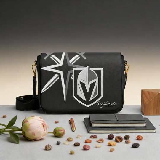 Personalized Golden Knights Hockey Messenger Bag, Vegas NHL Fan Shoulder Gift