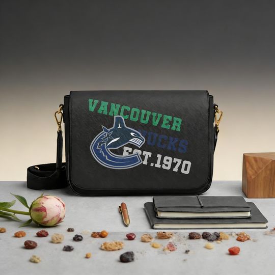 Custom Name Canucks Messenger Bag, Unique Vancouver Hockey Fan Gift