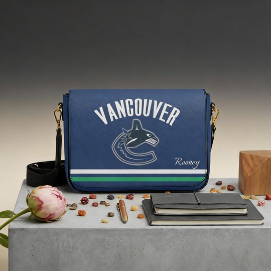 Personalized Vancouver Canucks Messenger Bag, Custom Name NHL Hockey Fan Shoulder Bag Gift