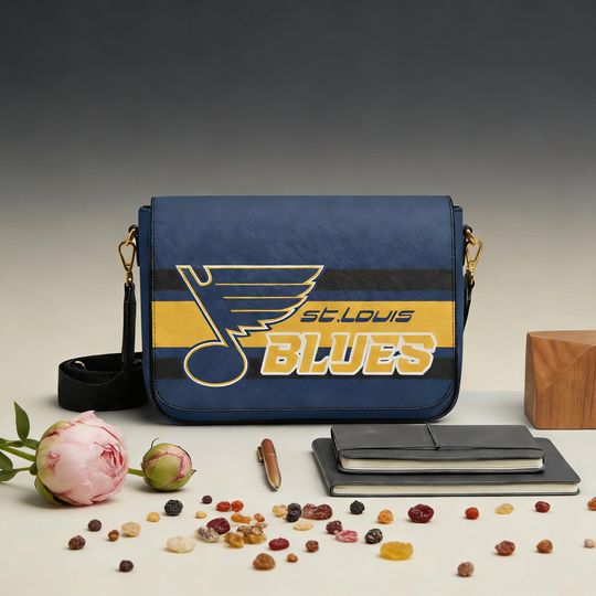 Personalized Blues Hockey Messenger Bag, St Louis NHL Fan Shoulder Bag Gift