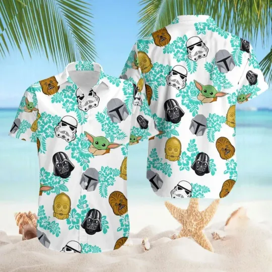Discover Disney Star Wars Galaxy's Edge Characters Tropical Hibiscus Hawaiian Shirt