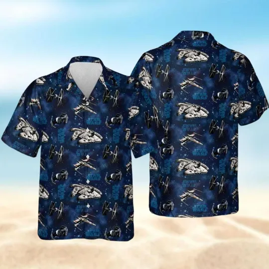 Disney Star Wars Millennium Falcon Tie Fighter Spaceship Galaxy Hawaiian Shirt