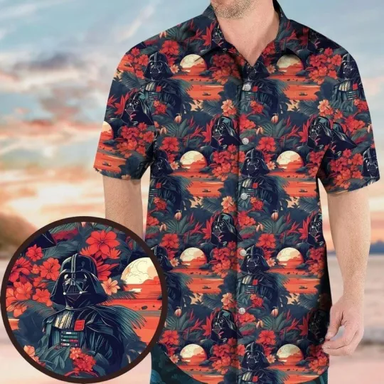 Discover Disney Star Wars Sunset Darth Vader Tropical Flowers Hibiscus Hawaiian Shirt
