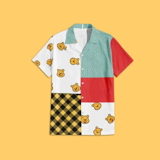 Discover Disney Winnie The Pooh Pooh Patchwork Blocks Hawaiian Shirt