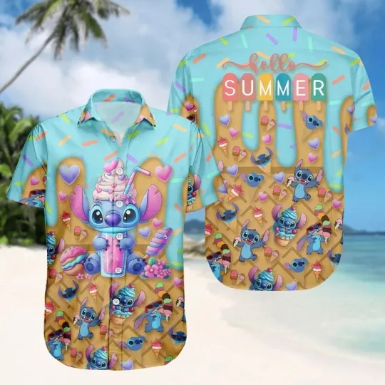 Discover Disney Funny Stitch Candy Dessert Ice Cream Hello Summer Hawaiian Shirt