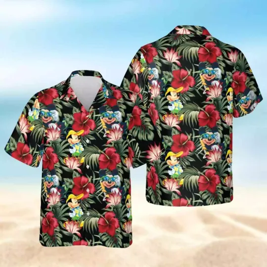 Discover Disney Cute Mickey Tropical Hibiscus Flower Aloha Summer Vacation Hawaiian Shirt