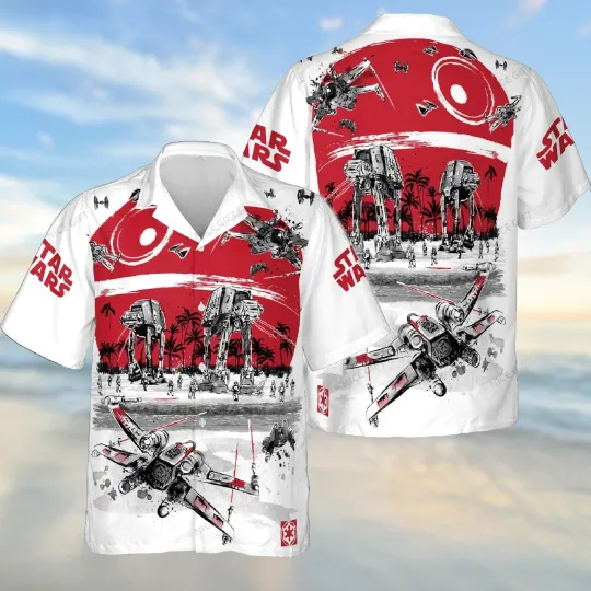 Discover Disney Star Wars At-At Walker X-wing Starfighter Galaxy's Edge Hawaiian Shirt