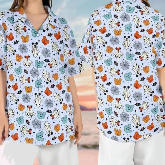 Discover Disney Mickey & Minnie Mouse Halloween Costume Boo Pumpkin Hawaiian Shirt