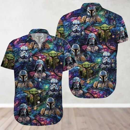 Discover Disney Star Wars Galaxy's Edge Characters Group Stained Glass Hawaiian Shirt
