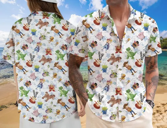 Discover Disney Toy Story Pixar Characters Aloha Summer Vacation Hawaiian Shirt