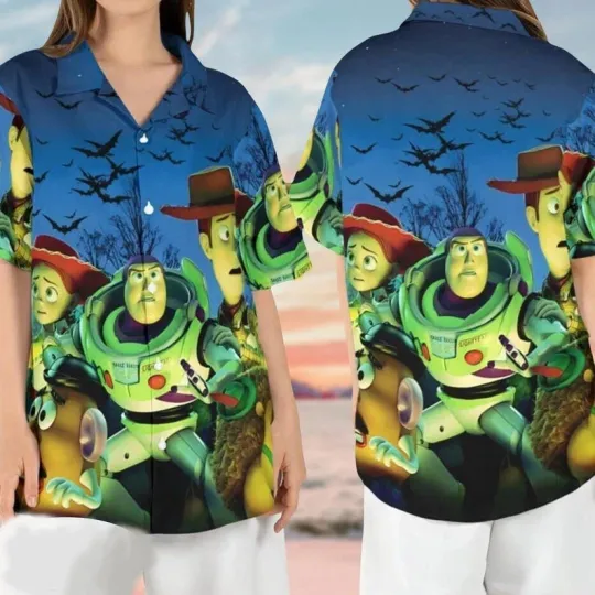 Discover Disney Toy Story Woody Buzz Lightyear Jessie Halloween Night Hawaiian Shirt