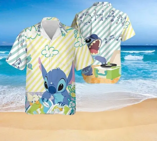 Discover Disney Funny Stitch Reading Book Stitch Music Aloha Summer Hawaiian Shirt