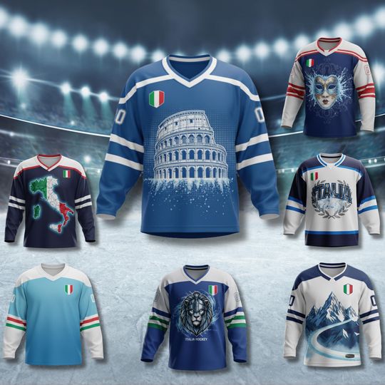 Italy Hockey Jersey Italia Blue White Colosseum Graphic Unisex Fan Gift 2026 Winter Games Rink Streetwear Pique Stretch