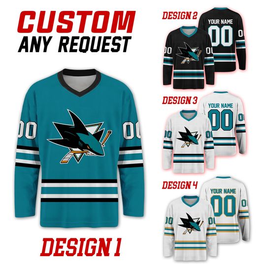 Discover Custom San Jose Sharks Ice Hockey Team Home Away Jersey, San Jose Hockey Team Vneck Jersey, Long Sleeve Jersey Hockey 181225HC32