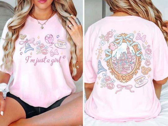 Discover 2-sided Coquette Bow Disney Castle Shirt, Magic Kingdom Girly Tee for Disney Girl Trip, Disney Girl Bithday Shirt, PSL008.009.B