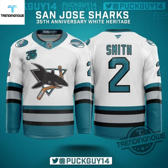 Personalized San Jose Sharks 35th Anniversary Season Hockey Shirt White Men's
