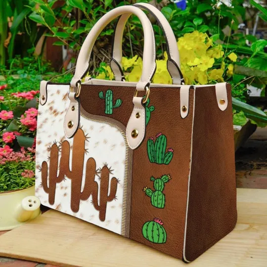 Discover Personalized Cactus Succulents Leather Handbag Plant Lovers Gift Shoulder Bag