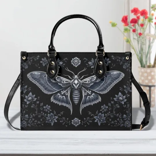 Discover Personalized Moth in Mystic Night Bag Leather Handbag Insect Shoulder Bag Gift
