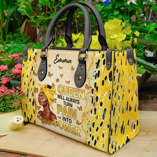 Discover Personalized African American Queen Turn Pain Into Power Leather Handbag Gift