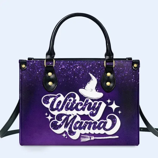 Discover Personalized Witchy Mama Leather Handbag Gift For Mom Witches Woman Shoulder Bag