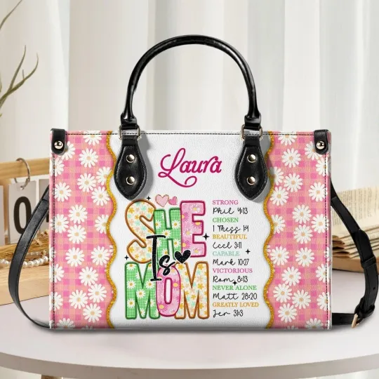 Discover Personalized She Is Mom Leather Handbag Gift For Mommy Birthday Mother's Day