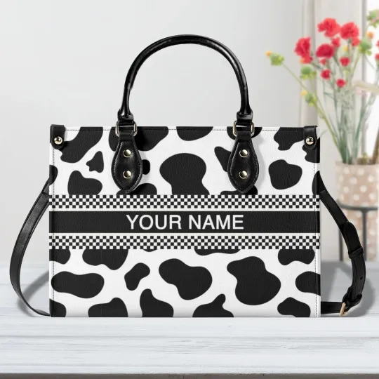 Discover Personalized Dairy Cow Black White Women Leather Handbag Gift For Farmer Lovers