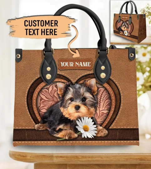 Discover Personalized Yorkshire Terrier Dog Leather Handbag Gift For Yorkie Puppy Dog Mom