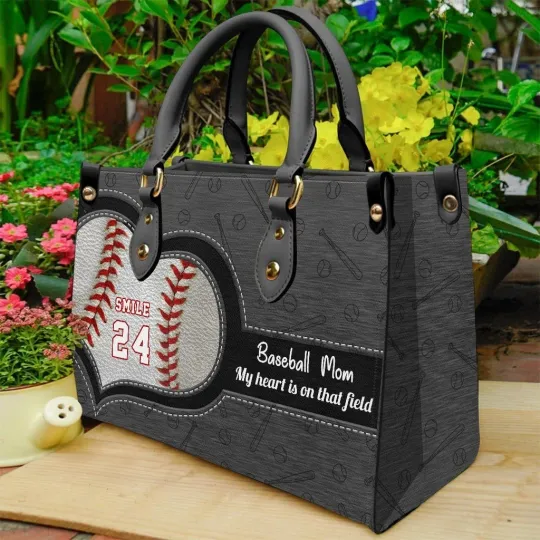 Discover Personalized Baseball Mom My Heart Is On That Field Leather Handbag Gift For Mom