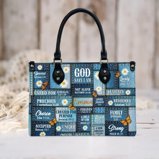 Discover Personalized God Say I Am Christian Religious Bible Verse Leather Handbag Gift