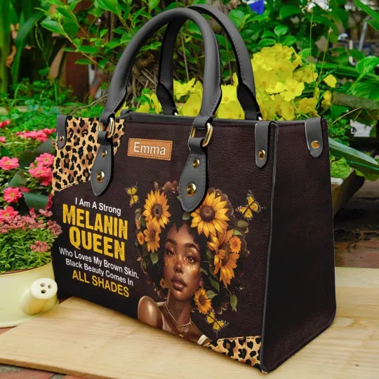 Discover Personalized African American I Am A Strong Melanin Queen Leather Handbag Gift