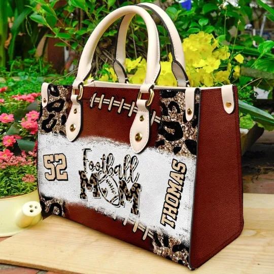 Discover Personalized Football Mom Leather Handbag Rugby Ball Sport Shoulder Bag Gift