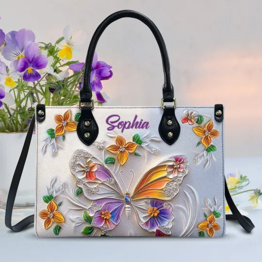 Discover Personalized Butterfly Floral Leather Handbag Butterfly Lovers Shoulder Bag Gift