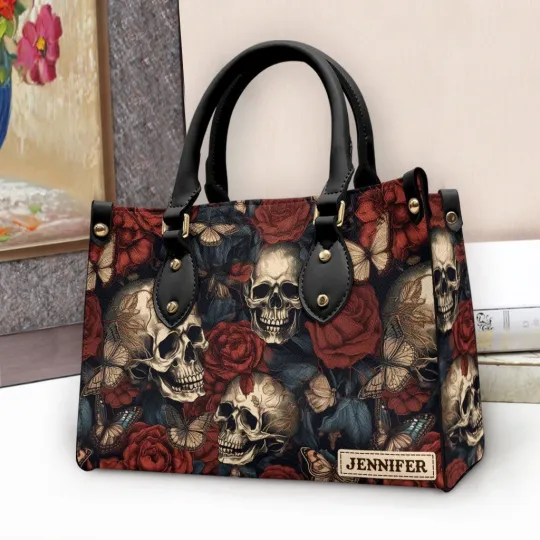 Discover Personalized Skull Roses Leather Handbag Roses Skull Shoulder Bag Lovers Gift