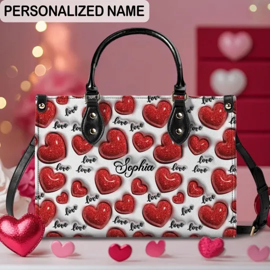 Discover Personalized Puffy Heart Leather Handbag Love Heart Shoulder Bag Lovers Gift