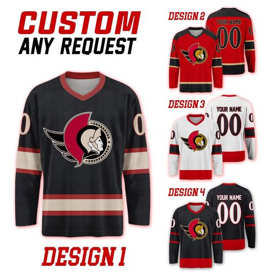 Custom Ottawa Senators Ice Hockey Team Home Away Jersey, Ottawa Hockey Team Vneck Jersey, Long Sleeve Jersey Hockey