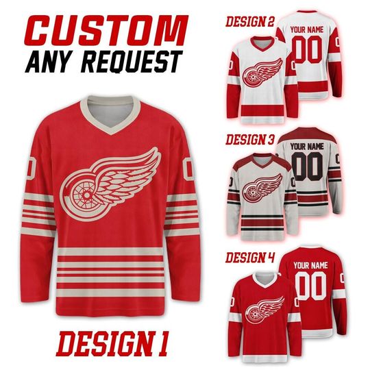 Discover Custom Detroit Red Wings Ice Hockey Team Home Away Jersey, Detroit Hockey Team Vneck Jersey, Long Sleeves Jersey Hockey 181225HC5