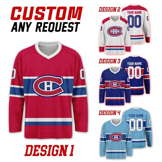 Discover Custom Montreal Canadiens Ice Hockey Team Home Away Jersey, Montreal Hockey Team Vneck Jersey, Long Sleeve Jersey Hockey 181225HC7