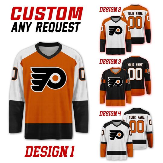 Custom Philadelphia Flyers Ice Hockey Team Home Away Jersey, Philadelphia Hockey Team Vneck Jersey, Long Sleeve Jersey Hockey