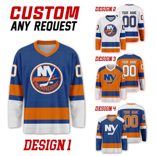 Custom New York Islanders Ice Hockey Team Home Away Jersey, New York Hockey Team Vneck Jersey, Long Sleeve Jersey Hockey