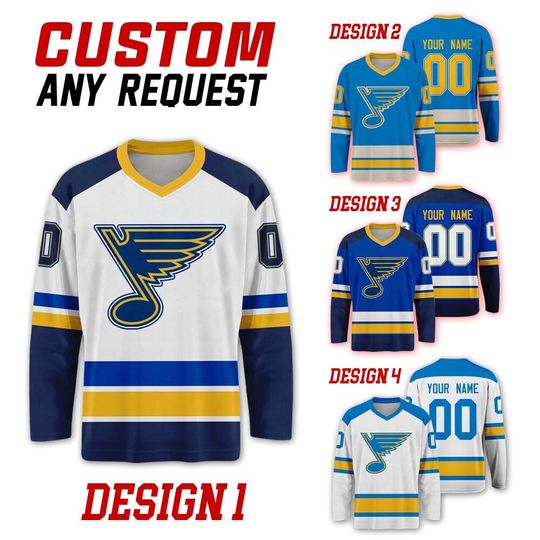 Custom St. Louis Blues Ice Hockey Team Home Away Jersey, St. Louis Hockey Team Vneck Jersey, Long Sleeve Jersey Hockey