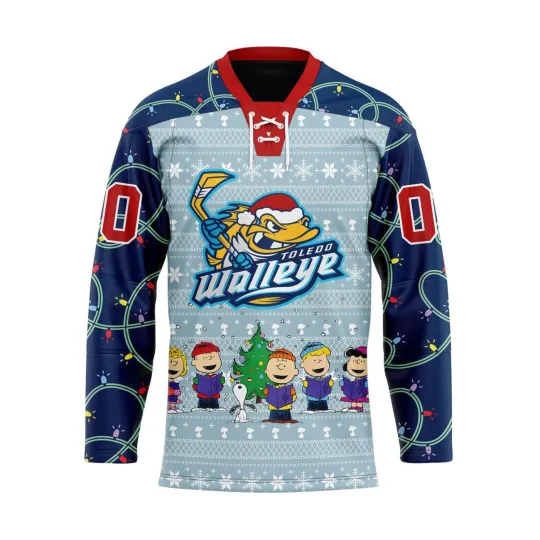 Discover Toledo Walleye Special Peanuts Christmas Night Lace Hockey Shirt
