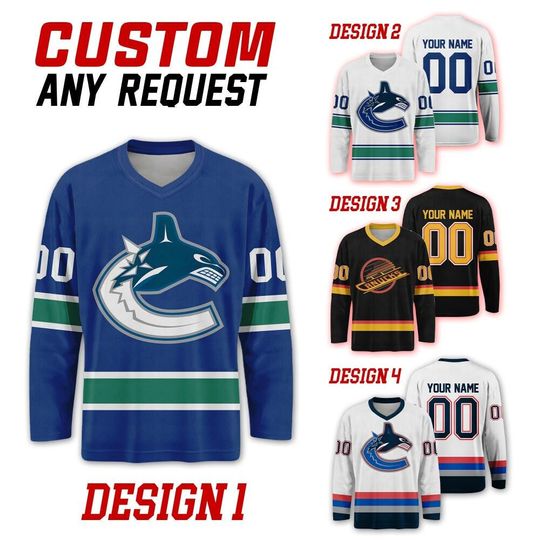 Discover Custom Vancouver Canucks Ice Hockey Team Home Away Jersey, Vancouver Hockey Team Vneck Jersey, Long Sleeve Jersey Hockey 181225HC29