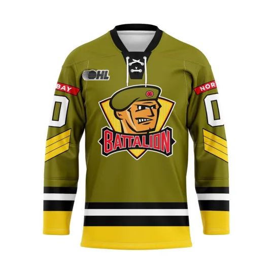 Discover North Bay Battalion Personalized Green Lace Hockey Shirt