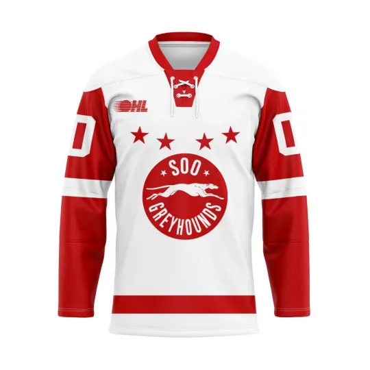 Discover Soo Greyhounds Personalized White Lace Hockey  Shirt