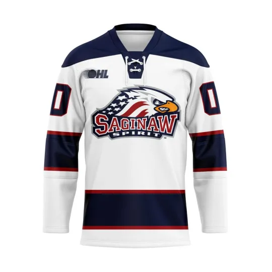 Discover Saginaw Spirit Personalized White Lace Hockey Shirt