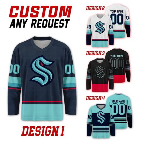 Discover Custom Seattle Kraken Ice Hockey Team Home Away Jersey, Seattle Hockey Team Vneck Jersey, Long Sleeve Jersey Hockey