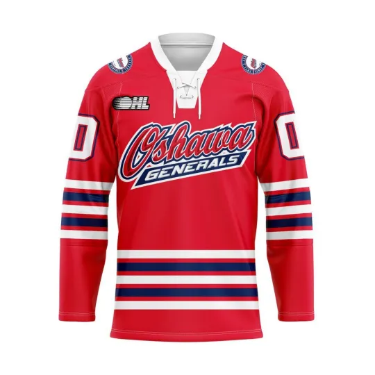 Discover Oshawa Generals Personalized Red Lace Hockey Shirt