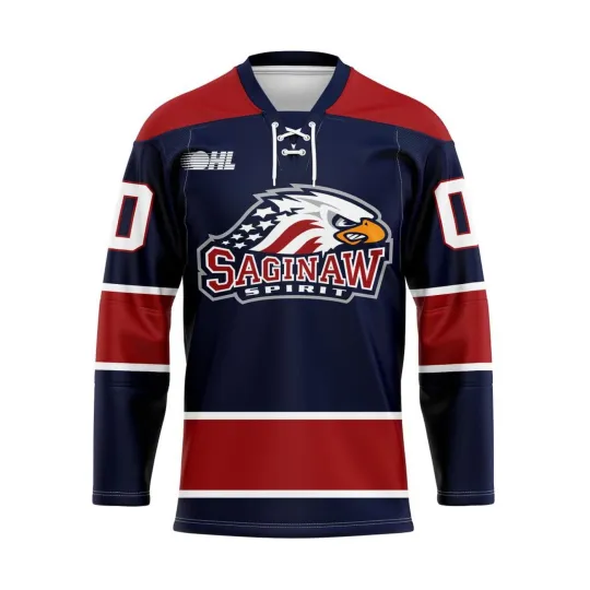 Discover Saginaw Spirit Personalized Blue Lace Hockey Shirt